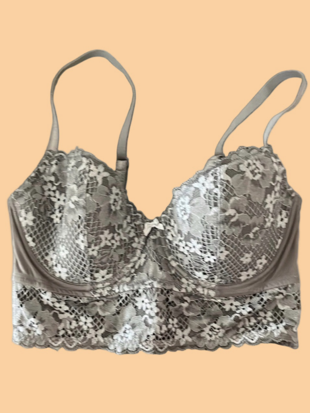 Adored by Adore Me Women’s Payal Longline Demi Gray Floral Lace Bustier NWOT